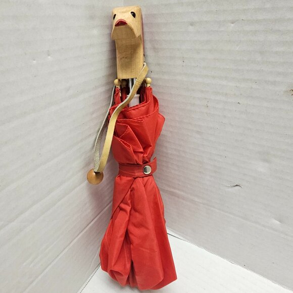 Vintage Child Kid Boy Girl Totes Umbrella Wood Wooden Dog Puppy Head Handle Red - Picture 5 of 13